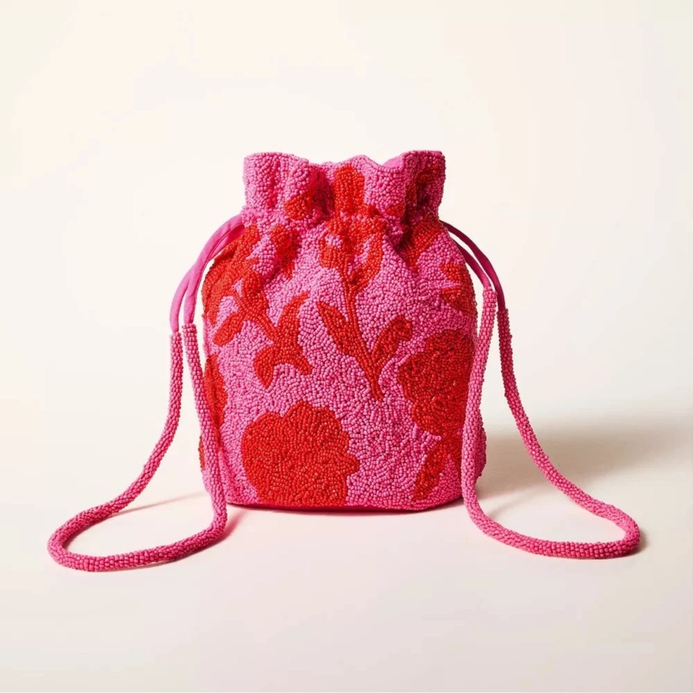 kate spade new york x Target Beaded Classic Rose Drawstring Bucket Bag Pink/Red